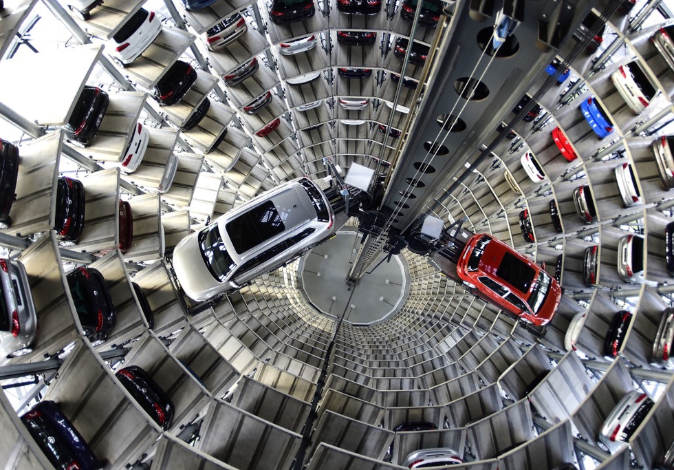 Cars at the Volkswagen factory in Wolfsburg