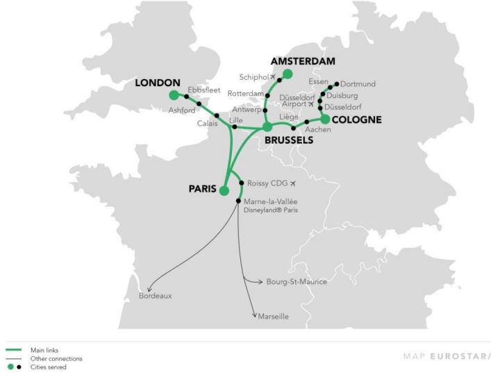 Combined Thalys and Eurostar network