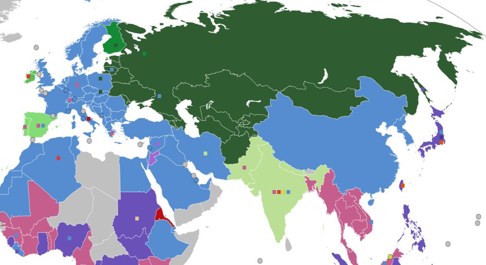 Rail gauge map Eurasia