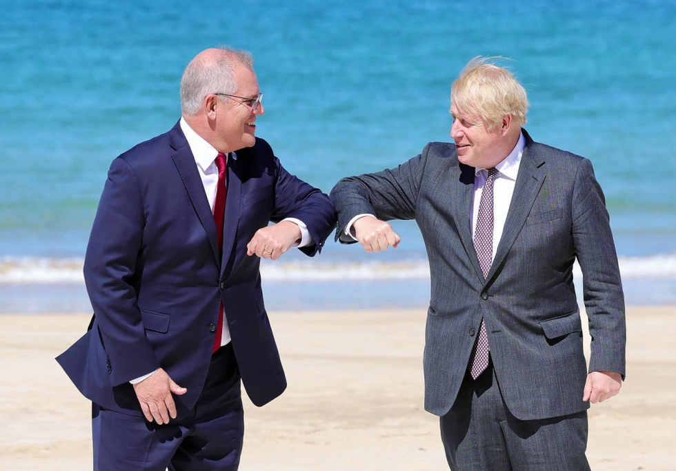 UK PM Boris Johnson meets with Australia PM Scott Morrison. Credit: Boris Johnson via Twitter