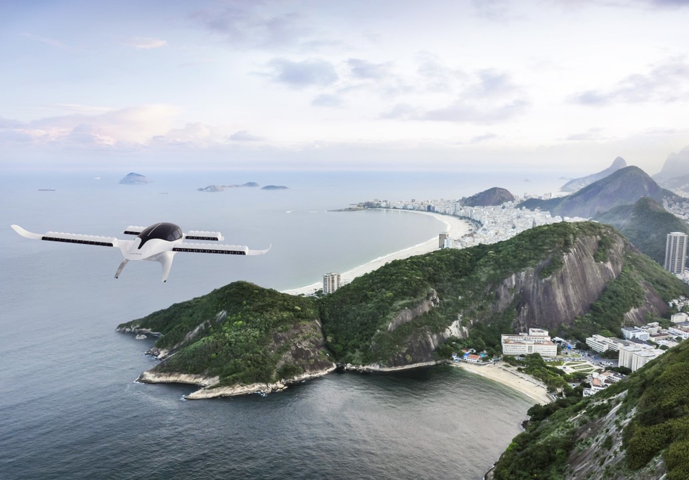 7-seater Lilium Jet flying towards Rio de Janeiro. Photo: Lilium