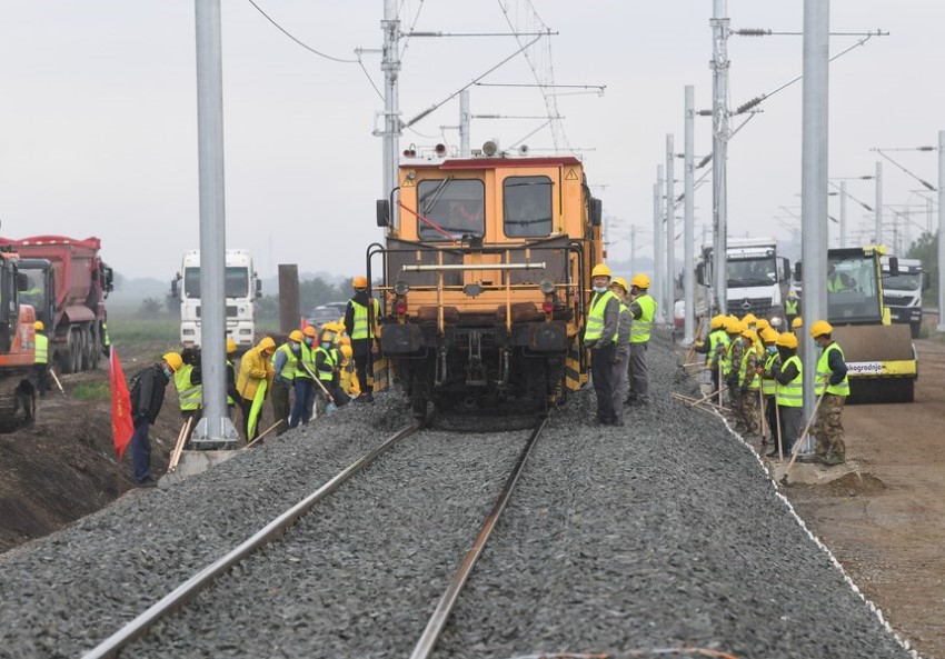 Workers at the construction site of the Belgrade-Budapest railway in Stara Pazova, Serbia, May 30, 2020. Credit: Dimitrije Goll / Serbian President's Office / Xinhua