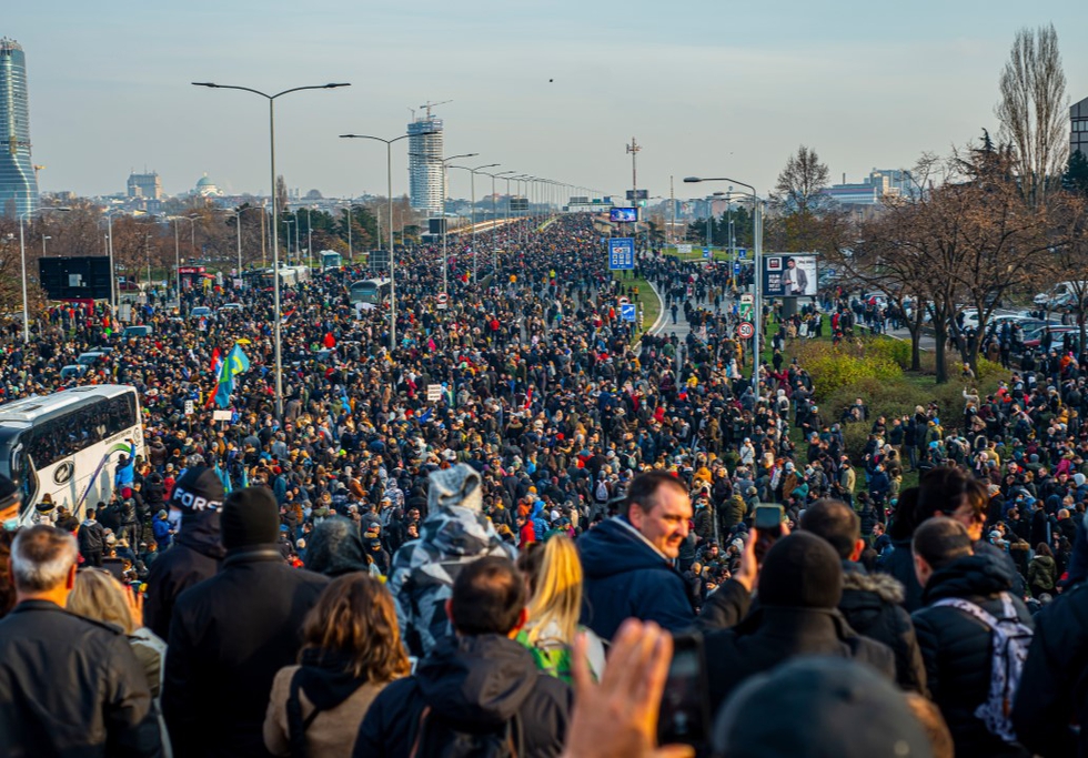 Rio Tinto lithium mine protests, Belgrade, Serbia, 4 Dec, 2021. Credit: Zivko Trikic / Shutterstock